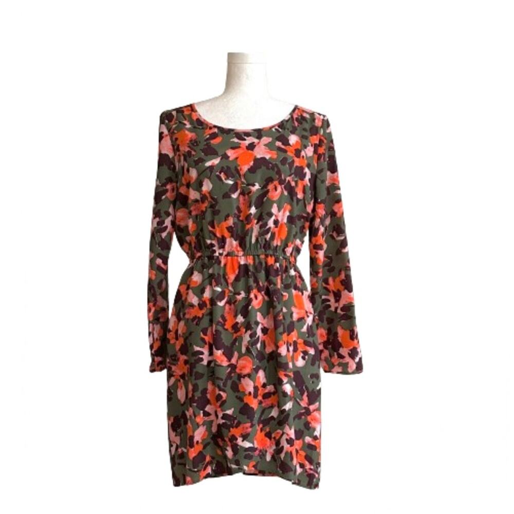 J. Crew Factory Dress Green Orange Floral Long Sleeve Tulip Hem Lined Size 6